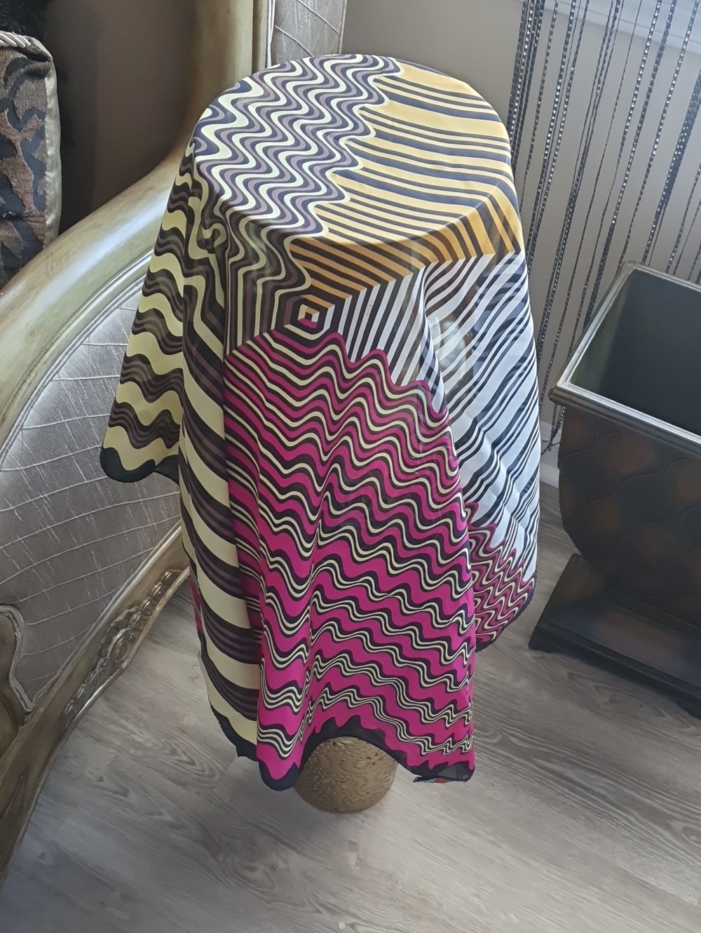 Missoni Multicolor Wavy Stripe Scarf in Pink, Black, Cream & Yellow